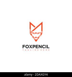 logo de crayon renard, renard avec logo d'icône de crayon Illustration de Vecteur