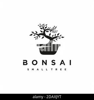 Logo Bonsai. Motif japonais petit arbre de plantes sur le logo Silhouette en pot Illustration de Vecteur