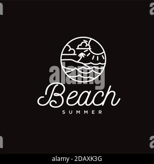 Simple circulaire Line art Beach and Sea logo inspiration Illustration de Vecteur