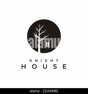 Motif fenêtre Dark House et logo représentant un arbre Illustration de Vecteur