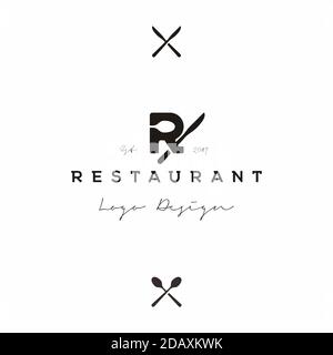 Lettre R avec cuillère et couteau pour le logo du restaurant Illustration de Vecteur