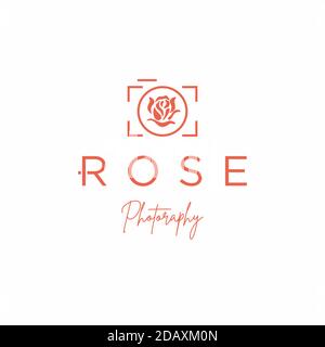 Appareil photo avec fleur de rose pour la conception de logo de photographie Illustration de Vecteur