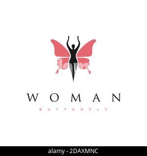 Silhouette de femme de beauté avec logo Flying Butterfly. Illustration de Vecteur