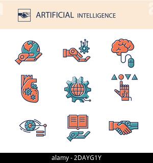 Collection d'icônes colorées de l'intelligence artificielle dans un style linéaire isolé sur un fond blanc. SPE 10. Illustration de Vecteur