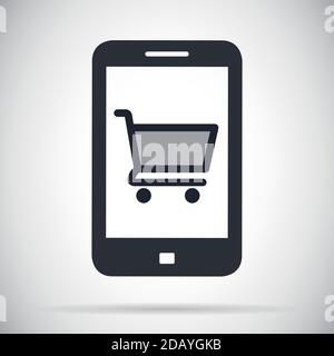 Icône de smartphone avec panier à l'écran. Symbole d'illustration de vecteur d'achat en ligne. Illustration de Vecteur