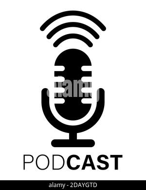Symbole et icône du microphone multimédia de la radio podcast avec ondes sonores illustration vectorielle Illustration de Vecteur