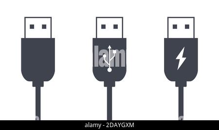 Icône d'illustration vectorielle de la connexion de données USB et des fiches du câble de chargement et symboles Illustration de Vecteur