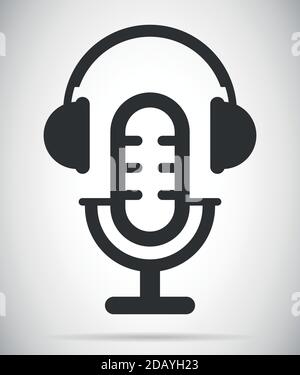 Illustration du symbole et du vecteur d'icône du microphone et du casque du podcast Illustration de Vecteur