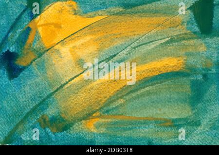 Peinture aquarelle verte et jaune dessinée à la main. Banque D'Images