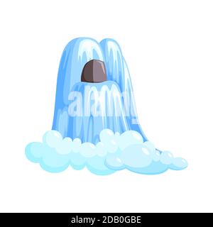 Cascade en cascade avec de la mousse. Cascade d'eau isolée sur fond blanc. Illustration vectorielle de style dessin animé Illustration de Vecteur