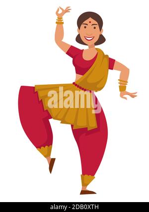 Femme indienne à sari danse traditionnelle personnage féminin isolé Illustration de Vecteur