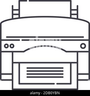Icône de périphérique d'impression, illustration isolée linéaire, vecteur de ligne mince, signe de conception Web, symbole de concept de contour avec contour modifiable sur fond blanc. Illustration de Vecteur