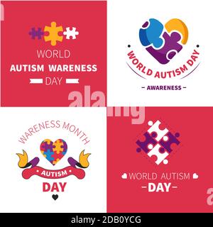 Journée mondiale de sensibilisation à l'autisme troubles mentaux emblèmes puzzle ou puzzles Illustration de Vecteur