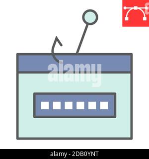 Icône de ligne de couleur d'hameçonnage de mot de passe, sécurité et vol, graphiques vectoriels de signe d'attaque de pirate, icône de contour rempli de trait modifiable, eps 10. Illustration de Vecteur
