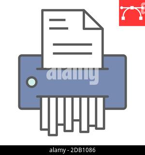 Icône de ligne de couleur de déchiqueteuse de papier, sécurité et paperasserie, graphiques vectoriels de signe de déchiqueteuse de document, icône de contour de trait plein modifiable, eps 10. Illustration de Vecteur