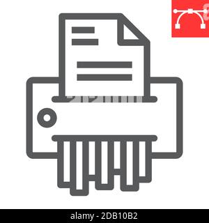 Icône de ligne de déchiqueteuse de papier, sécurité et paperasserie, graphiques vectoriels de signe de déchiqueteuse de document, icône linéaire de trait modifiable, eps 10. Illustration de Vecteur