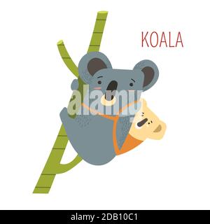 Koala animal mère et enfant assis sur le dos Illustration de Vecteur