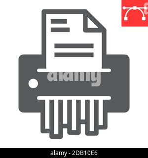 Icône de glyphe de déchiqueteuse de papier, sécurité et paperasserie, graphiques vectoriels de signe de déchiqueteuse de document, icône de trait plein modifiable, eps 10. Illustration de Vecteur