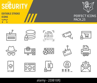 Jeu d'icônes de ligne de sécurité, collection de protection réseau, croquis vectoriels, illustrations de logos, icônes de sécurité, pictogrammes linéaires de panneaux de cyber-sécurité Illustration de Vecteur