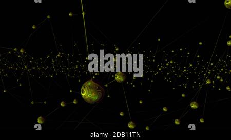 Résumé L'espace polygonal low poly fond sombre avec des points et de lignes. La structure de connexion. Le rendu 3D Banque D'Images