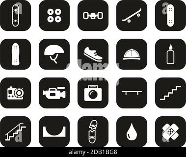 Skateboarding Extreme Sport & Equipment Icons blanc sur Black Flat Ensemble de design grand Illustration de Vecteur