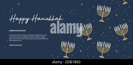 Bonne bannière Hanoukkah . image de vacances juives fond de Hanoukkah avec un motif de menorah doré, candélabre traditionnel et bougies Illustration de Vecteur