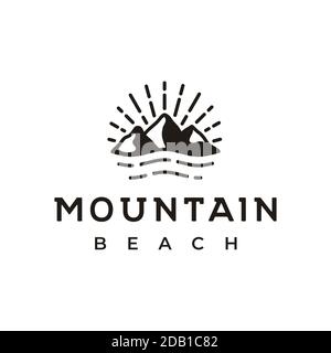Logo vintage hipster Mountain, Sea and Sun Adventure Illustration de Vecteur