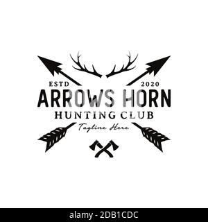 Vintage rustique Hipster croisé flèche avec bois de cerf et hache inspiration pour le logo Illustration de Vecteur