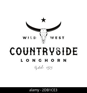 Vintage Retro Texas Longhorn Buffalo Bull bovin pour l'Ouest Logo Farm Ranch Country Illustration de Vecteur