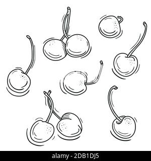 Illustration vectorielle des cerisiers en style Doodle. Illustration de Vecteur