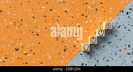 cubes montrant une session de brainstorming sur fond coloré - 3d illustration Banque D'Images