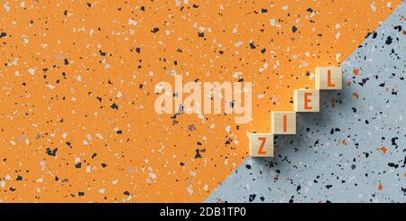 Cubes avec message allemand pour BUT sur fond coloré - illustration 3d Banque D'Images