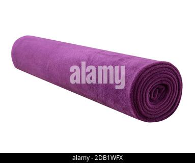 Rouleau de couverture polaire ou polaire. Couverture de yoga mauve. Banque D'Images