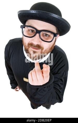 Jeune homme habillé en prêtre, isolated on white Banque D'Images