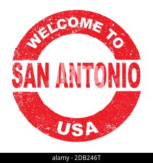 Un tampon d'encre de caoutchouc grunge avec le texte Bienvenue à San Antonio USA sur un fond blanc Banque D'Images