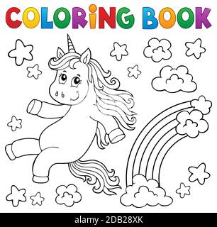 Livre de coloriage Cute unicorn sujet 2 - illustration de l'image. Banque D'Images