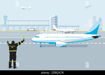 Aéroport avec avions sur le tarmac Illustration de Vecteur