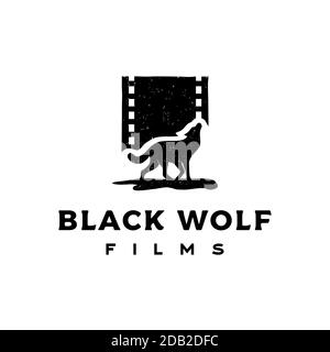 Vintage rustique Silhouette Wolf avec bande de film pour le film Logo de production Illustration de Vecteur