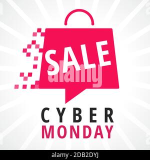 Arrière-plan de la vente du cyber-lundi avec des pixels de sac d'achats roses. Cyber Monday vente concept pour la bannière ou l'affiche de réduction de Web. Illustration vectorielle Illustration de Vecteur