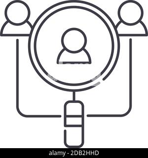 Icône de recherche de clients, illustration isolée linéaire, vecteur de ligne mince, panneau de conception Web, symbole de concept de contour avec contour modifiable sur fond blanc Illustration de Vecteur