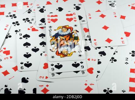 Fond de cartes de poker, avec six à côté de Joker. Banque D'Images