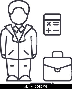Icône homme d'affaires du PDG, illustration isolée linéaire, vecteur ligne mince, signe de conception Web, symbole de concept de contour avec trait modifiable sur fond blanc Illustration de Vecteur