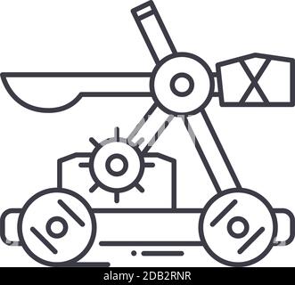 Icône catapulte, illustration isolée linéaire, vecteur ligne mince, signe de conception Web, symbole de concept de contour avec contour modifiable sur fond blanc. Illustration de Vecteur