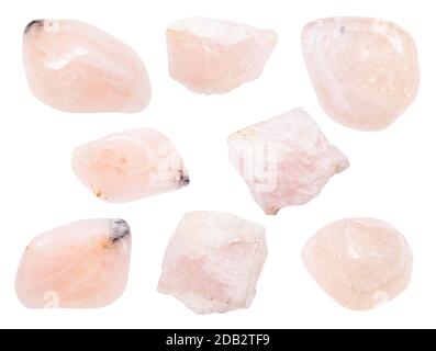 Ensemble de pierres gemmes de Morganite (Vorobyevite, Beryl rose) isolées sur fond blanc Banque D'Images