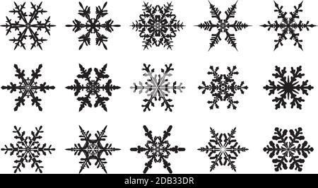 Ensemble hiver noir icônes de flocon de neige isolé. Illustration vectorielle. Illustration de Vecteur
