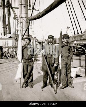 Des signataires du navire amiral du contre-amiral John A. Dahlgren recevant un message de la côte de Géorgie. Banque D'Images