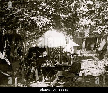 Bealeton, Virginie. Armée du Potomac mess de l'officier de la compagnie D, 93d New York Infantry. Banque D'Images