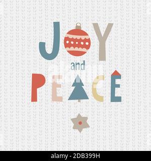 Carte de vœux de Noël, invitation. Lettres vectorielles Joy and Peace dessinées à la main. Texte positif. Citation à la main. Typographie scandinave Illustration de Vecteur