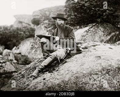 Gettysburg, Pennsylvanie. Alfred R. Waud, artiste de Harper's Weekly, esquissant sur le champ de bataille. Banque D'Images