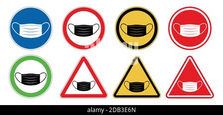 Différents signes d'avertissement de masque facial définissent l'illustration vectorielle Illustration de Vecteur